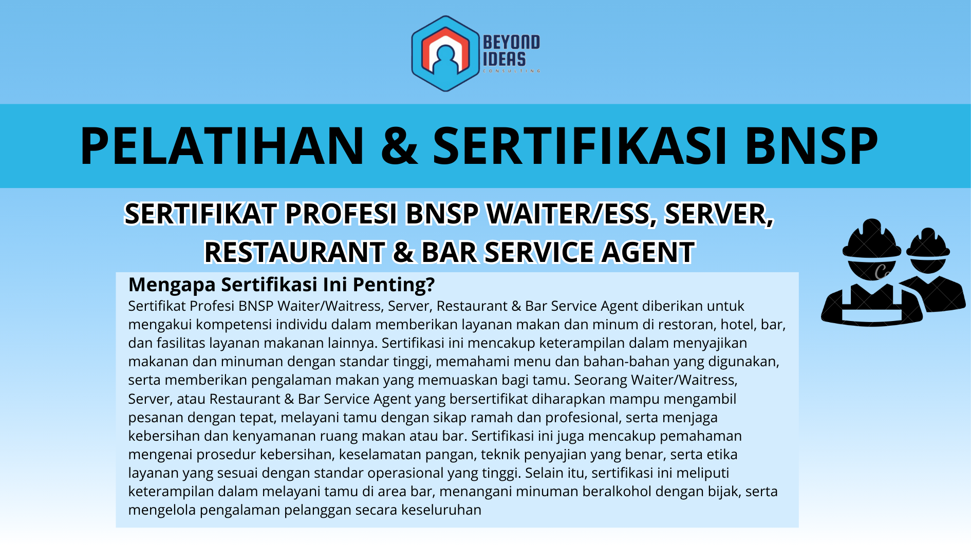 Sertifikat Profesi BNSP Waiter/ess, Server, Restaurant &amp; Bar Service Agent