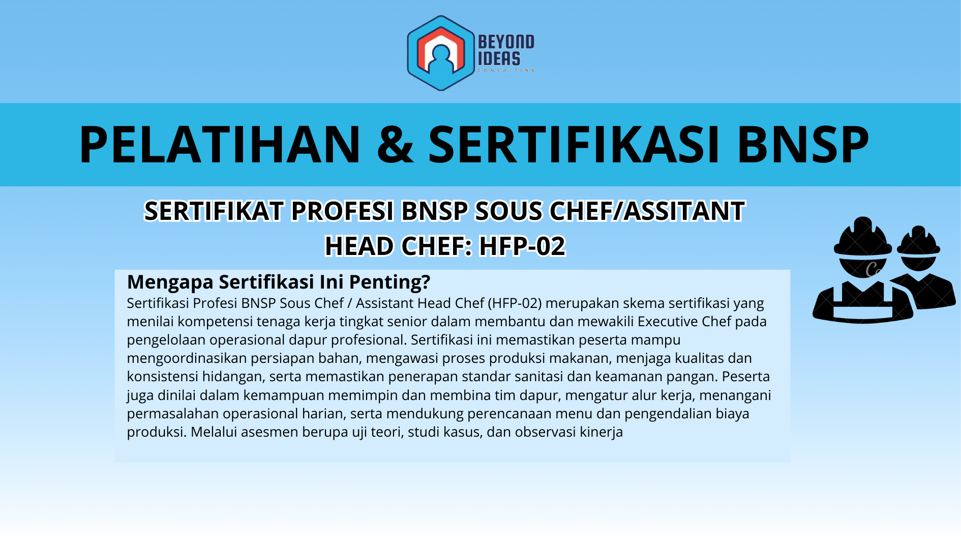 Sertifikat Profesi BNSP SOUS CHEF/ASSITANT HEAD CHEF: HFP-02