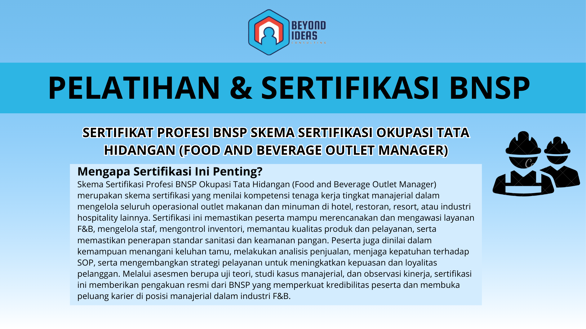 Sertifikat Profesi BNSP Skema Sertifikasi Okupasi Tata Hidangan (Food and Beverage Outlet Manager)